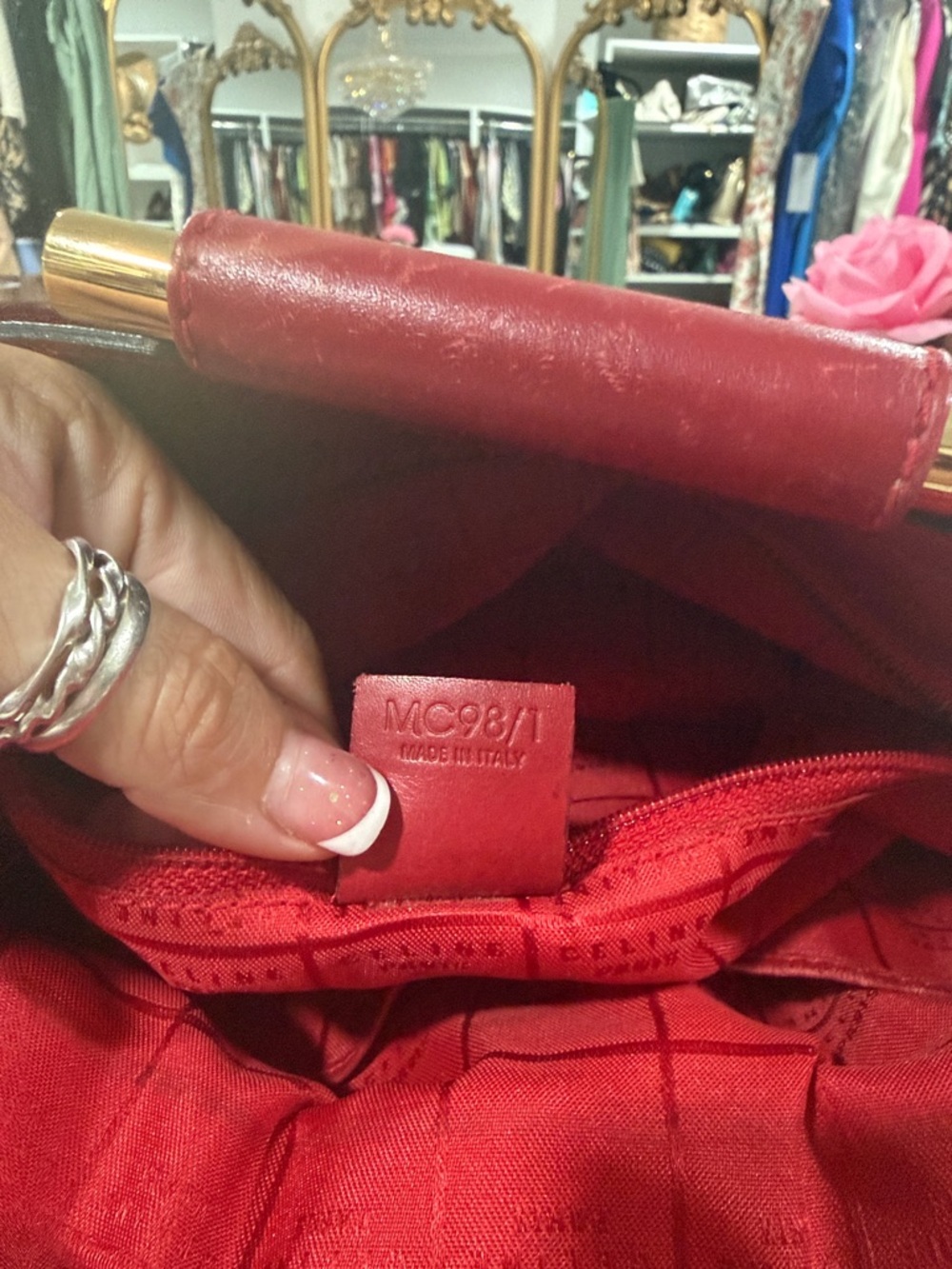 Celine Red Leather Wrapped-Handle Satchel - Picture 6 of 9